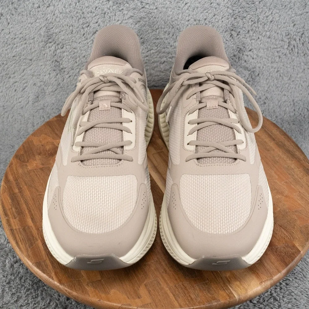 Men's 13‎ Skechers Shoe Slip Ins Max Cushion Wide Go Walk Taupe Knit 216351